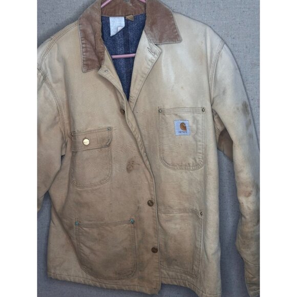 Carhartt Chore Coat Tan Mens Workwear Heavy Duty Canvas Blanket Lined Jacket - Picture 1 of 15